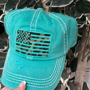 Leopard print American flag ball cap